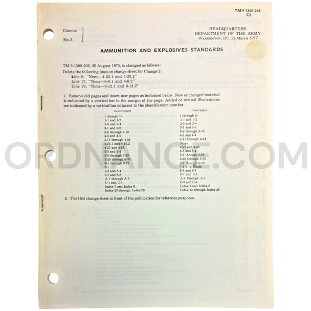 Technical Manual Change 3 (TM 9-1300-206) for Ammunition and Explosives Standards March 1977