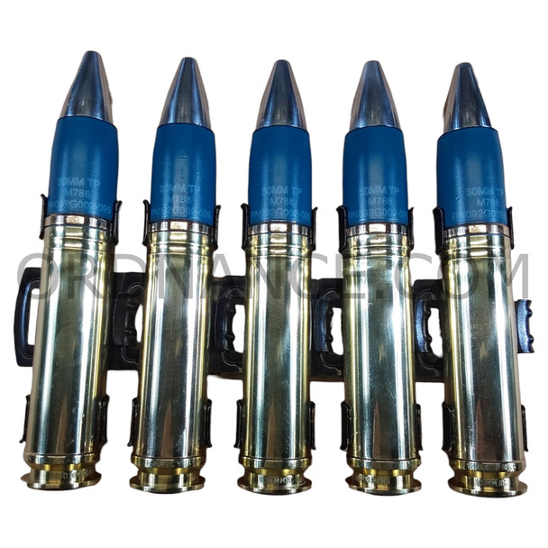 Five, 30mm M788 Target Practice Rounds in Mark 1 links