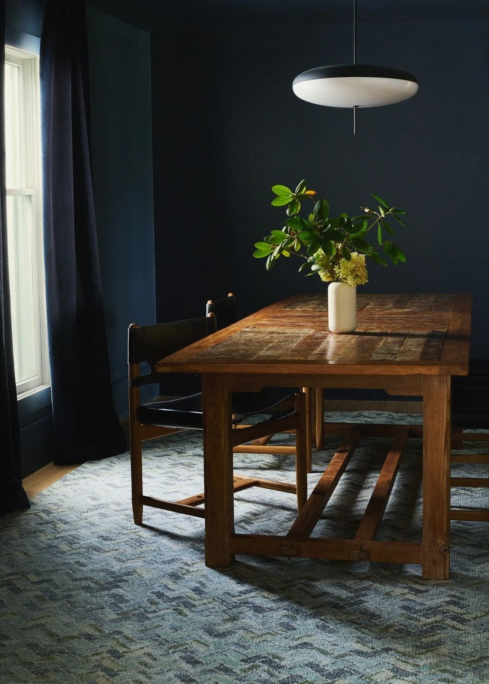 Everglade Mineral hand-knotted wool rug under a dining table