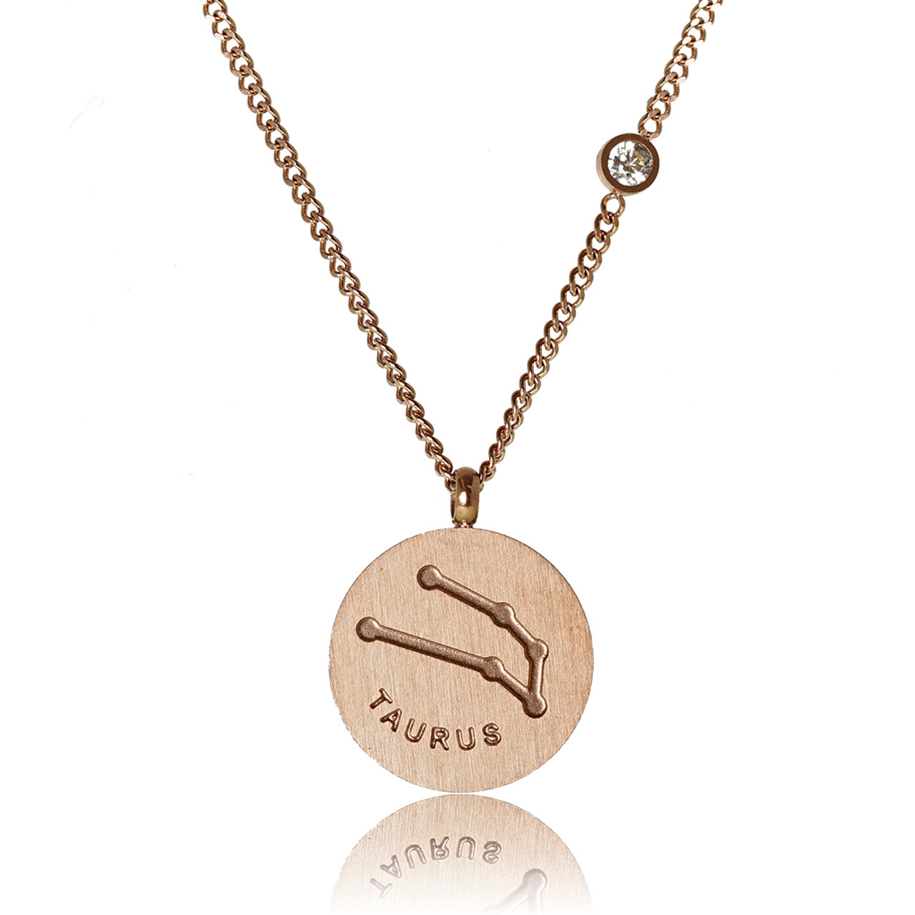 Yellow Gold Taurus Zodiac Sign in Circle Rope Pendant Necklace