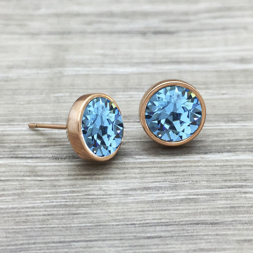 Rose Gold Swarovski Stud in Aquamarine