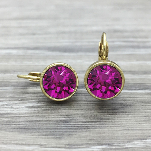 Gold Swarovski Earring in Fuchsia