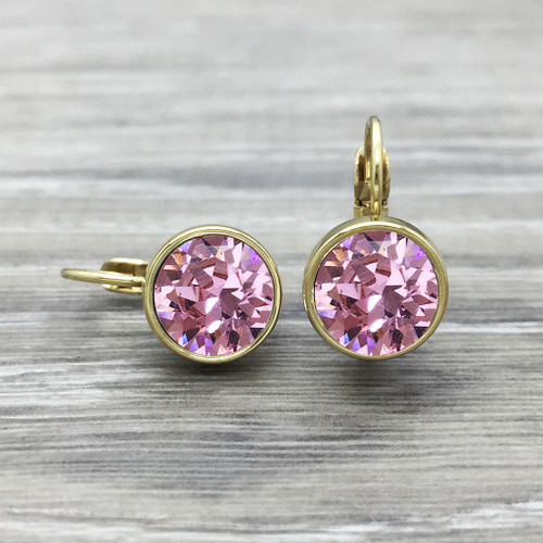 Gold Swarovski Earring in Light Rose