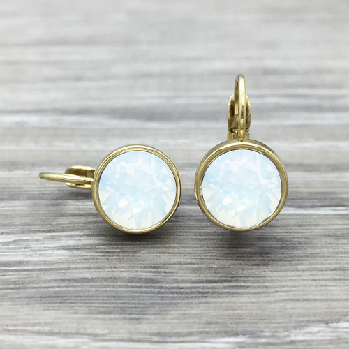 Gold Swarovski Earring in White Opal