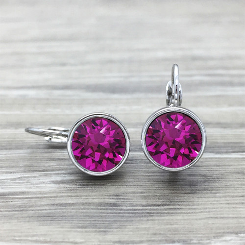 Silver Swarovski Earring in Fuchsia