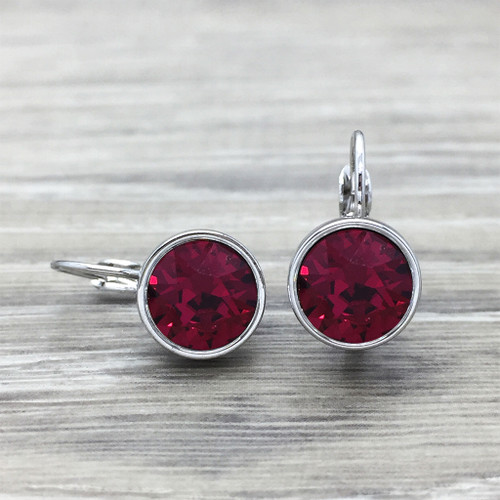 Ruby Swarovski Earring in Silver