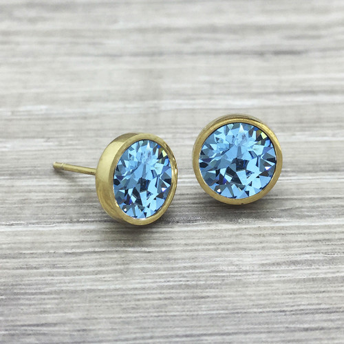 Aquamarine Swarovski Stud in Gold