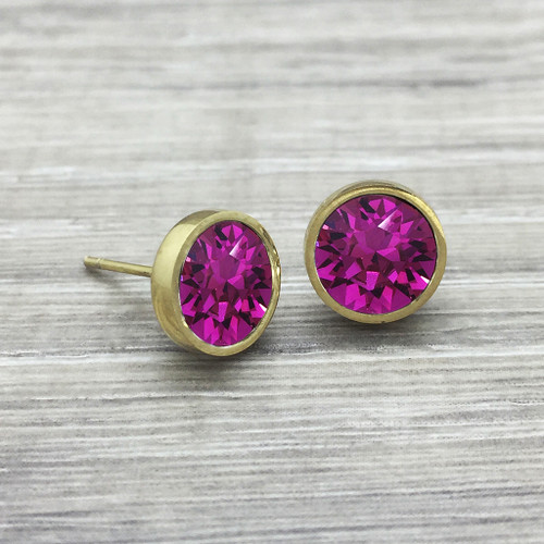 Fuchsia Swarovski Stud in Gold