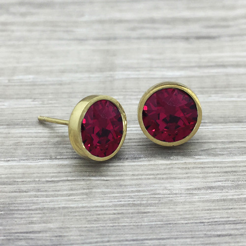 Ruby Swarovski Stud in Gold