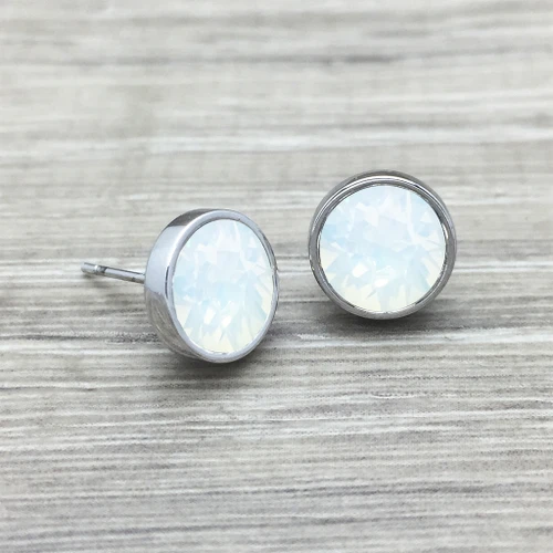 Silver Swarovski Stud in White Opal