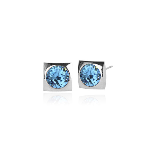 Classic Square Swarovski Stud in Aquamarine