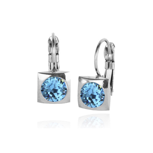 Classic Square Swarovski Frenchback in Aquamarine