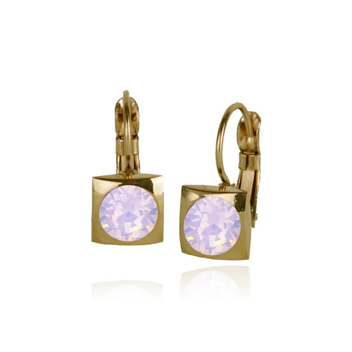 Classic Square Swarovski Frenchback in Pink Opal