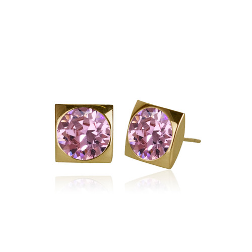 Luxe Square Swarovski Stud in Light Rose