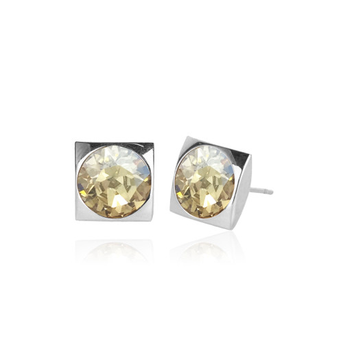 Luxe Square Swarovski Stud in Golden Shadow