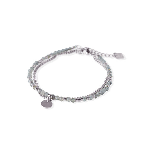 Semi-Precious Labradorite Stone & Curb Chain Bracelet in Grey