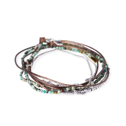 Semi-Precious Pink Aventurine Stone Wrap Bracelet in TURQUOISE