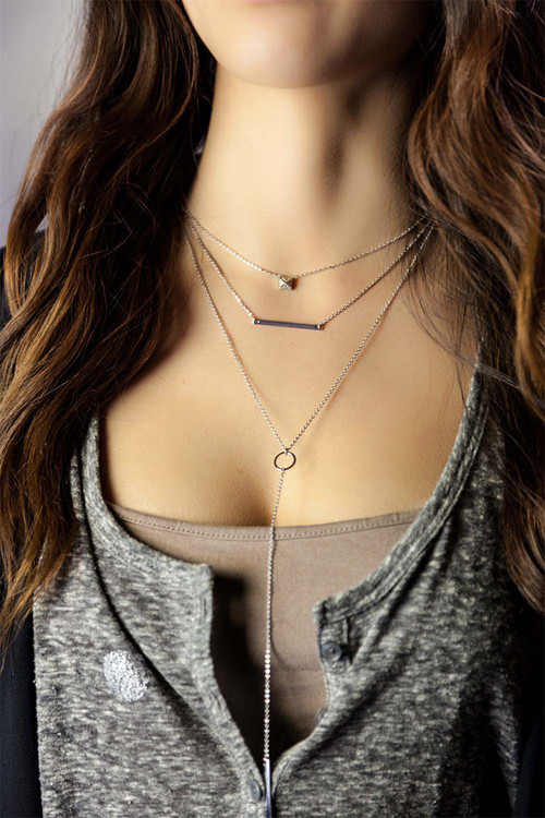 Pyramid + Bar + Open Y-Necklace Layering Necklaces - FAB