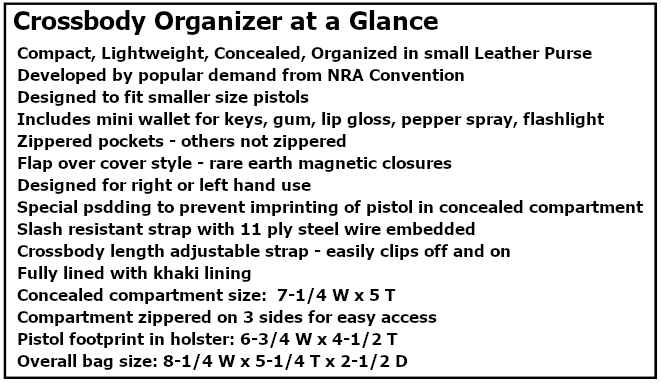 Crossbody Organizer Specs