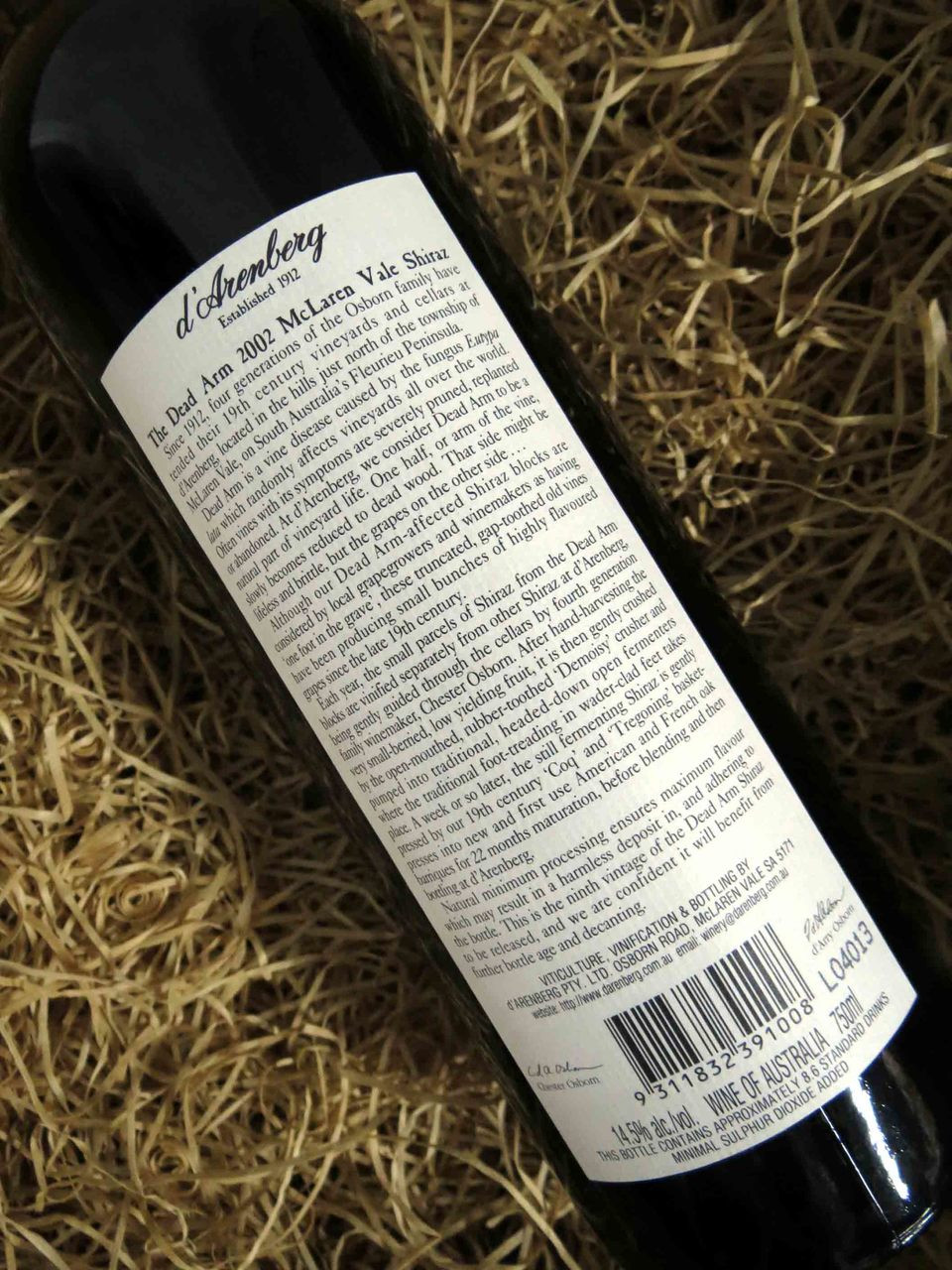 [SOLDOUT] d'Arenberg Dead Arm Shiraz 2002 Melbourne Wine House