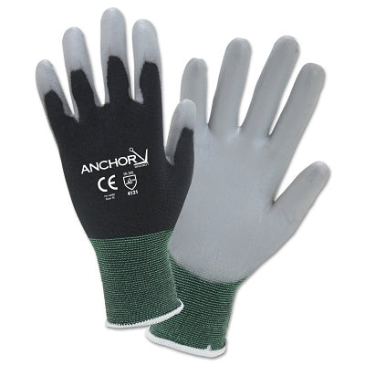 ANCHOR GLV GRAY PU PALMDIP BLCK 13 GA NYL XS