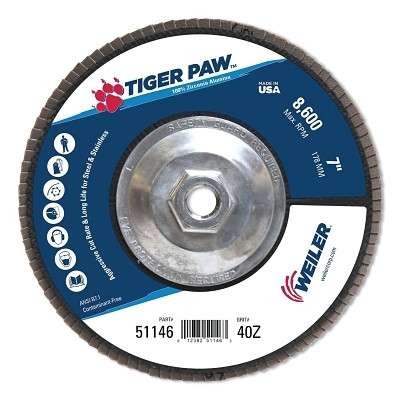 7"TGR PAW ABRSV DISC CONTY29 PH BACK 40Z 5/8"11