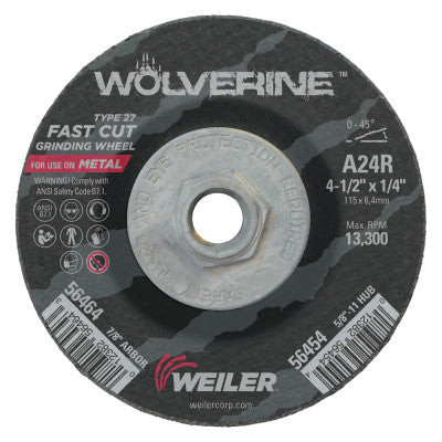 4-1/2"X1/4" WOLV TYPE 27GRIND WHL A24R 5/8"-11