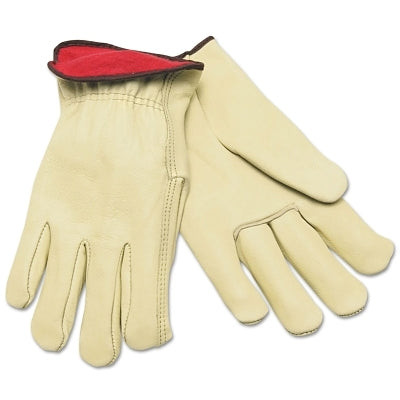 RED FLEECE LINED LEATHERGRAIN GLOVE CREAM COLOR