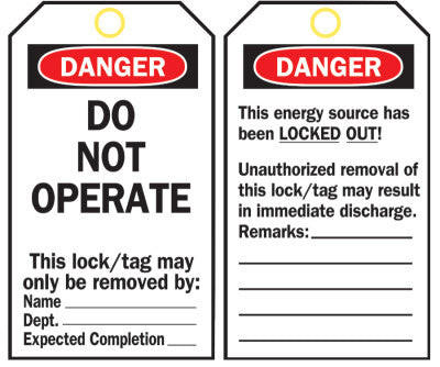LOCKOUT TAGS  B-851  5 3/4INH X 3INW