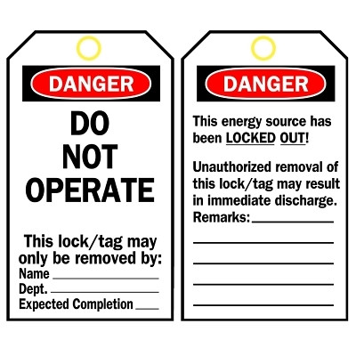 LOCKOUT TAGS  B-851  5 3/4INH X 3INW
