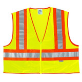 FLUORESCENT LIME SAFETYVEST W/ ORNG/SIL STRIPES