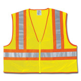 FLUORESCENT LIME SAFETYVEST W/ ORNG/SIL STRIPES