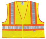 FLUORESCENT LIME SAFETYVEST W/ ORNG/SIL STRIPES