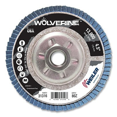 4-1/2" WOLVERINE FLAP DISC 80Z  5/8"-11 UNC NUT
