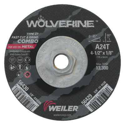 4-1/2"X1/8"WOLV T27 CUT/GRIND WHL A24T 5/8"11