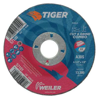 4-1/2"X1/8"TGR AO T27 CUT/GRIND WHL A30S 7/8"