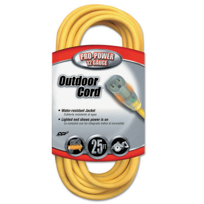 25' 12/3 SJTW YELLOW EXTENSION CORD LIGHTED END