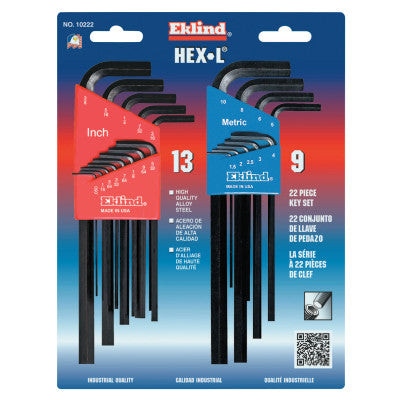 22PC LONG L-WRENCH HEX KEY SET INCH & METR