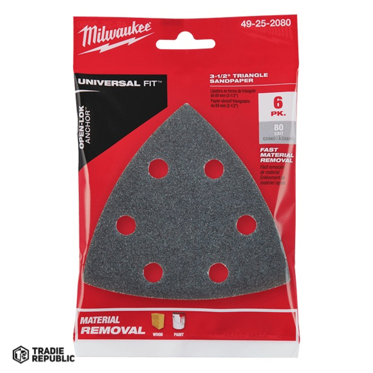 49252080 Milwaukee Open-Lok™ 80 Grit Sand Paper 6Pk