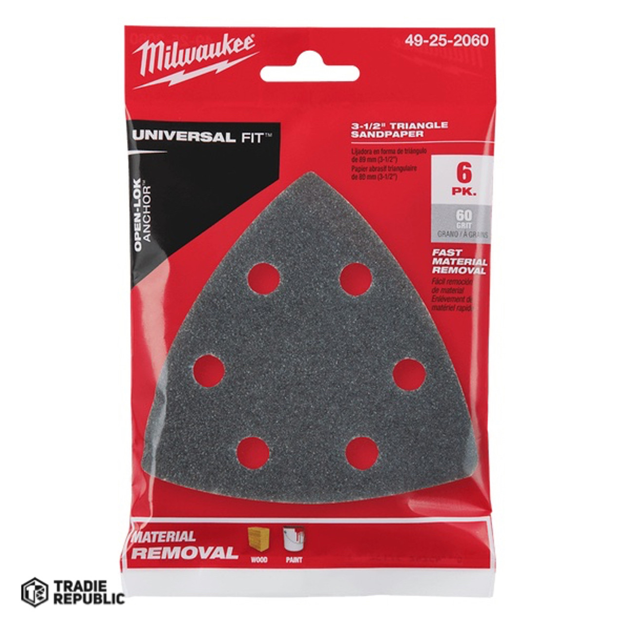 49252060 Milwaukee Open-Lok™ 60 Grit Sand Paper 6Pk