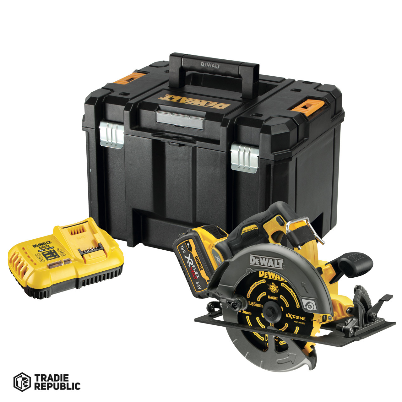 DCS578X1-XE DeWalt DCS578X1-XE 54V 9.0Ah FlexVolt XR Li-Ion Cordless Brushless 184mm (7") Circular Saw Combo Kit