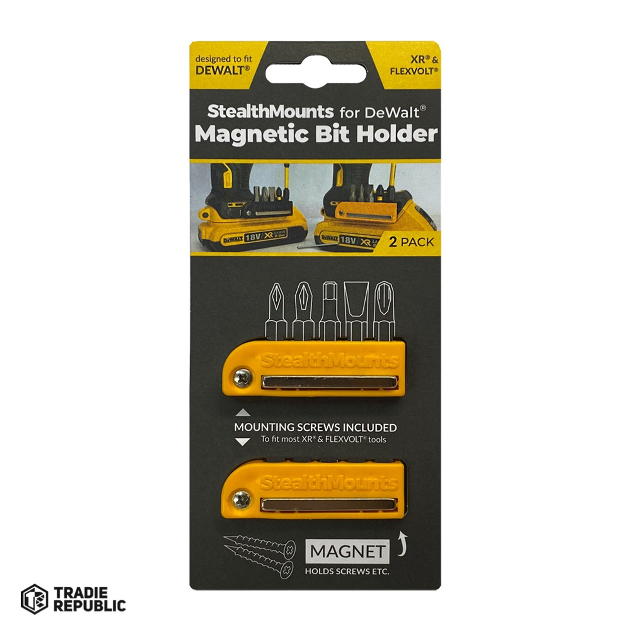 BHDWYLW2 StealthMounts Yellow Bit Holder For DeWALT - 2pack