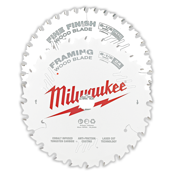 Milwaukee 165mm 61/2" Wood Circular Saw Blade Set 24T Framing & 40T
