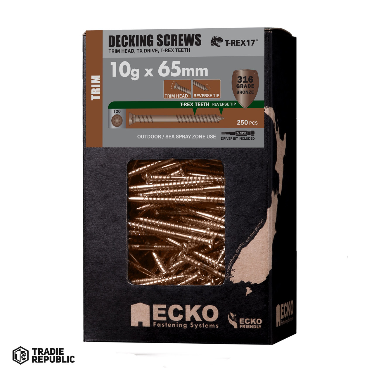  Ecko SS 316 Bronze Torx Drive Trim Head TREX Teeth Decking Screw