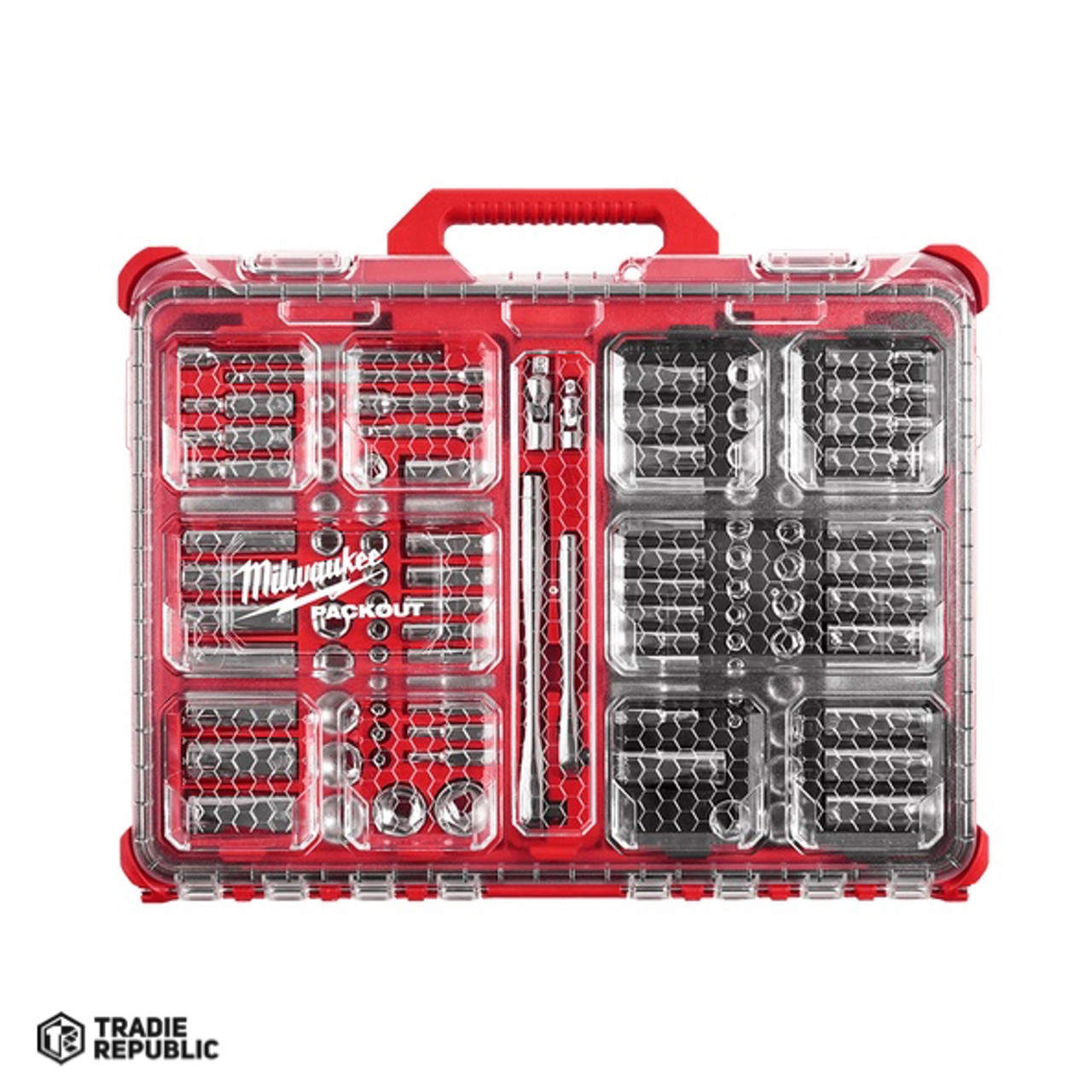 48229486 Milwaukee 1/4” and  3/8” Drive 106 Piece Metric And Sae Ratchet And Socket Set With Packout