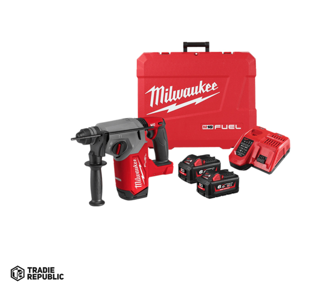 M18FH-602C Milwaukee M18 FUEL™ 26mm Rotary Hammer Kit includes 2x 6.0Ah Redlithium Batteries, Charger, Carry Case