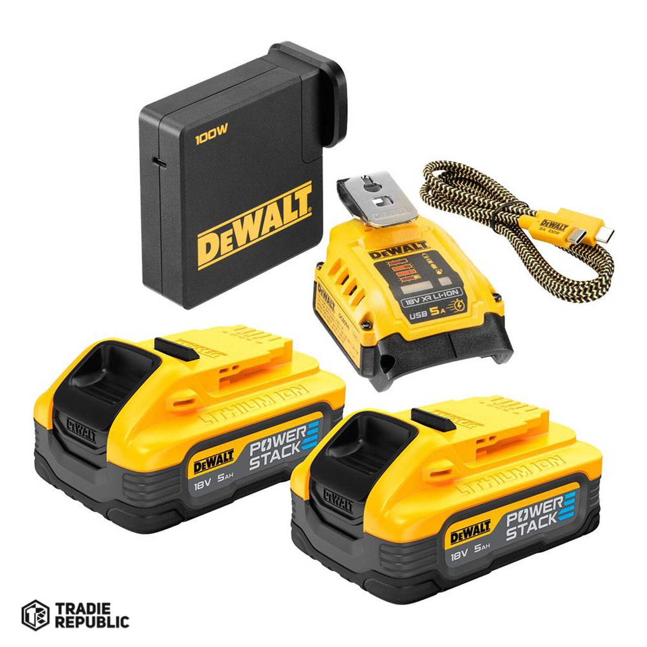 DCB094H2-XE DeWalt USB C Charger with 2 x 5Ah Powerstack