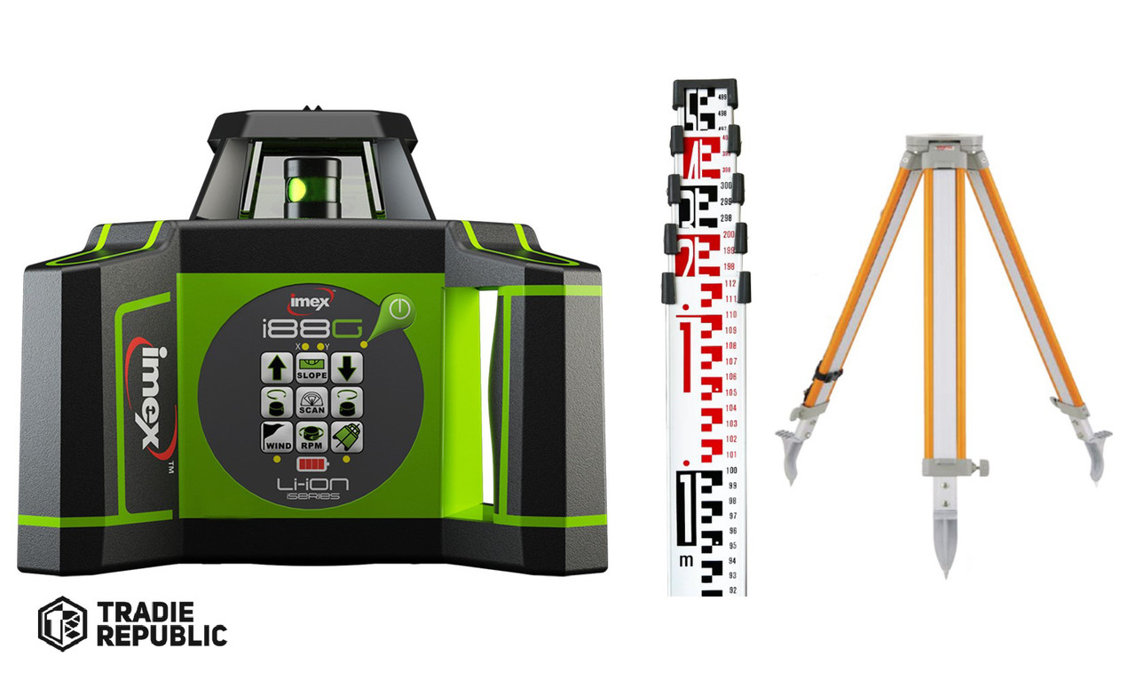 i88GKIT iMEX i88G Rotating Laser Level Kit - Includes Tripod and Staff