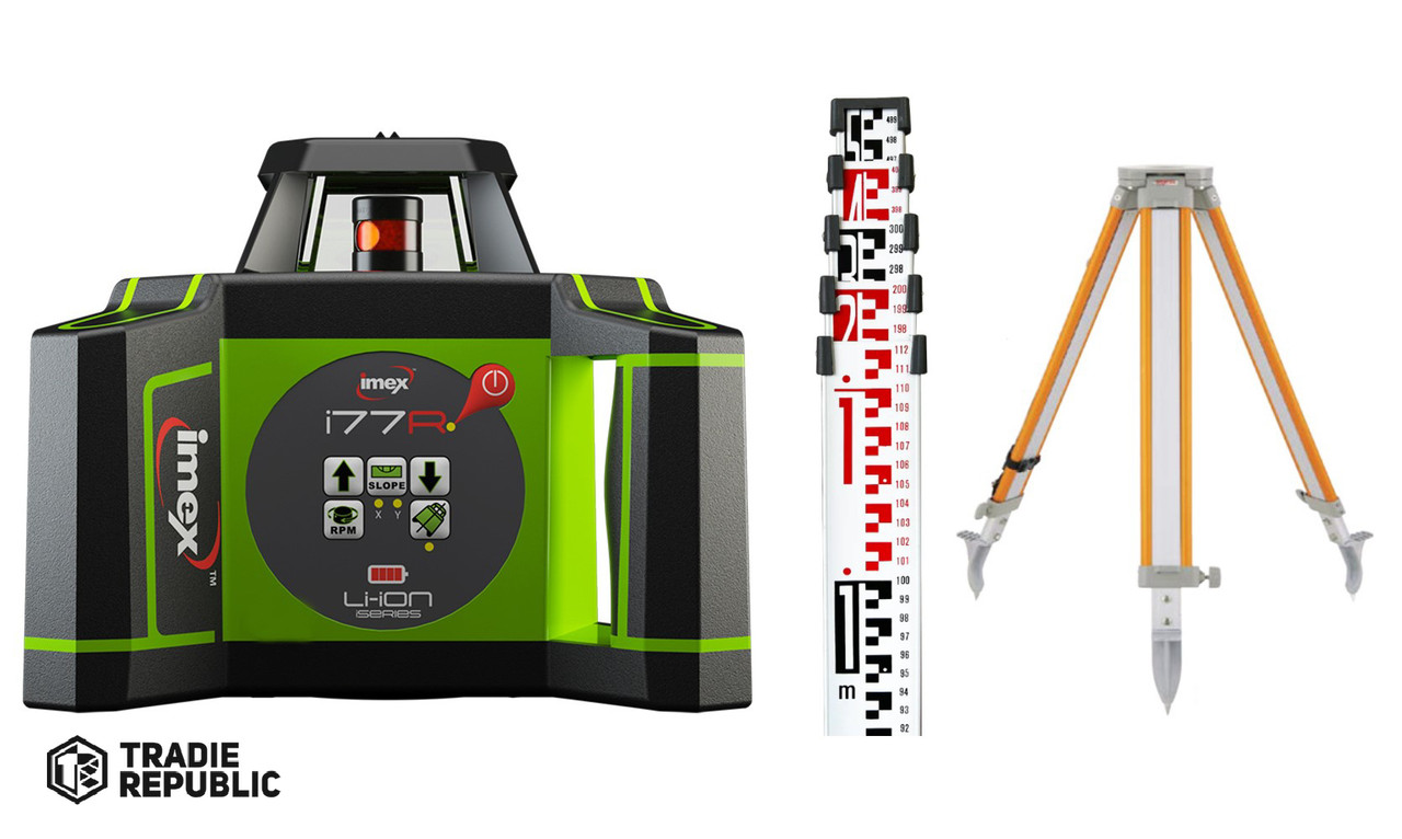 i77RKIT iMEX i77R Rotating Laser Level Kit - Includes Tripod and Staff