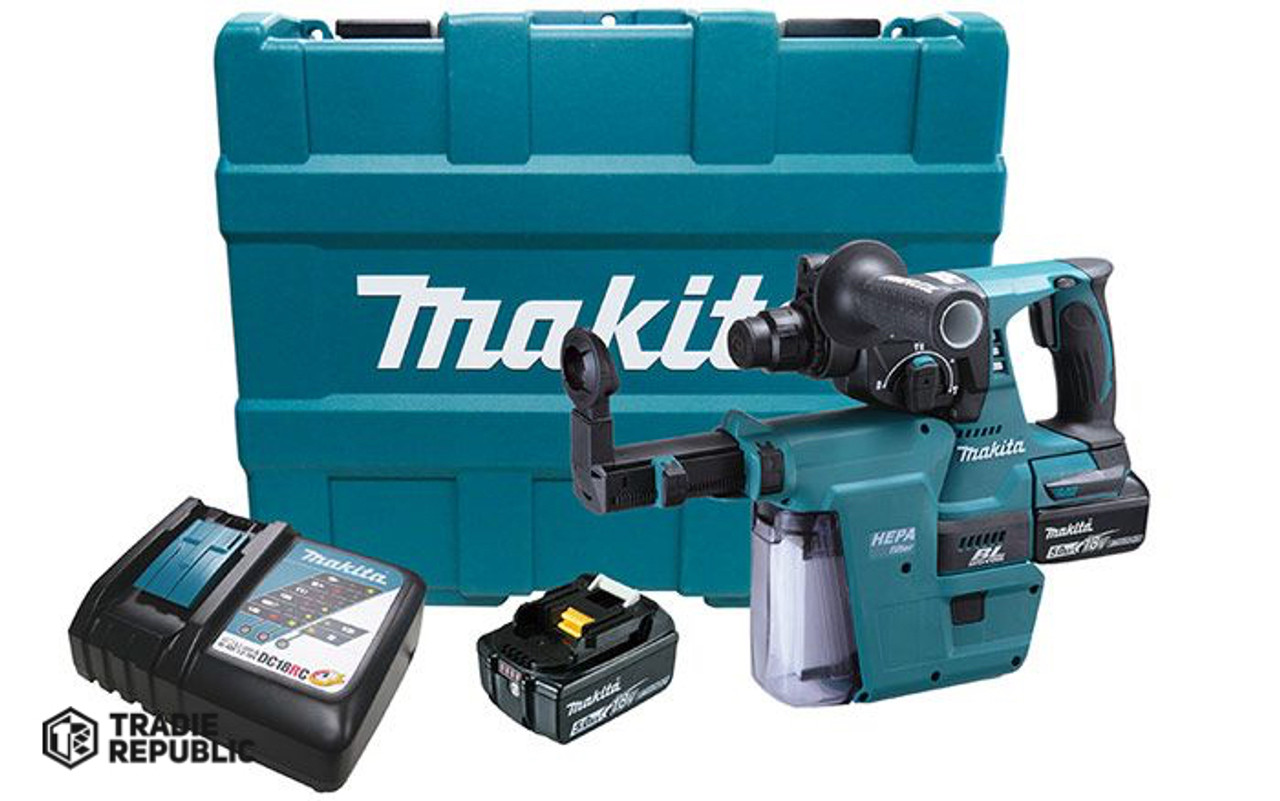 DHR242RTEW Makita 18V LXT Brushless 24mm Rotary Hammer Kit (5.0Ah) w/ HEPA Dust Extractor Attachment